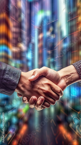 Business shaking hands, finishing up meeting. Successful businessmen handshaking after good deal. Business partner support together. Generative AI