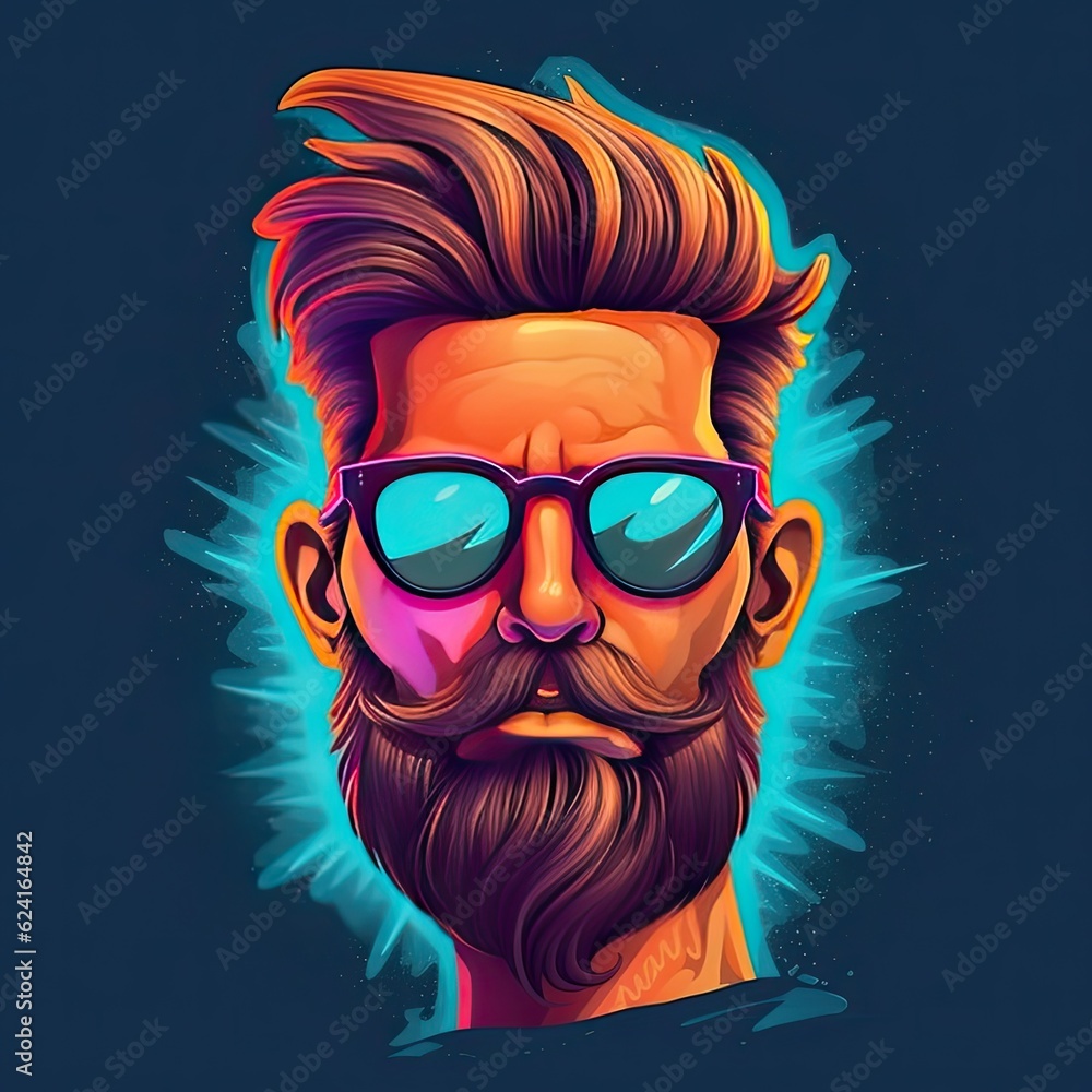 Emblem of Hipster character illustration. Colorful logotype style design. Generative AI