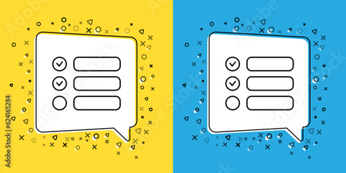 Set line Task list icon isolated on yellow and blue background. Control list symbol. Survey poll or questionnaire feedback form. Vector Illustration