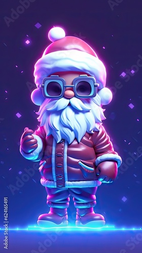 Neon style of Funny Santa Claus character illustration. Christmas and New year holiday neon design. Generative AI © tanyastock