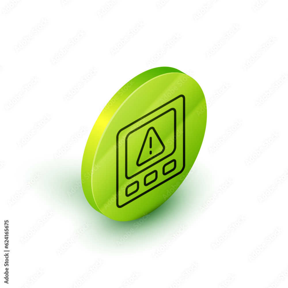 Isometric line Gps device error icon isolated on white background. Green circle button. Vector Isometric line Gps device error icon isolated on white background. Green circle button. Vector