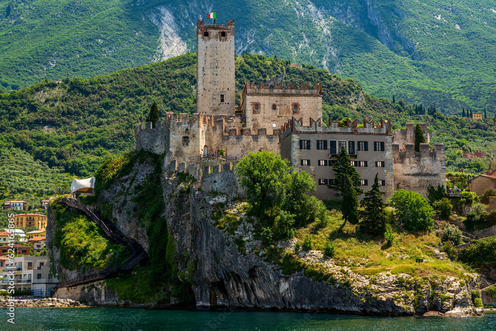 View of the Scaliger Castle in Malcesine on Lake Garda in Italy.