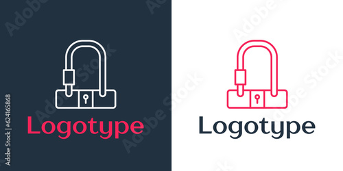 Logotype line Bicycle lock U shaped industrial icon isolated on white background. Logo design template element. Vector
