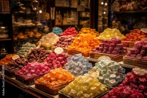 Turkish delight in Istanbul Grand Bazaar, Turkey. Image generated by artificial intelligence © Irina Mikhailichenko