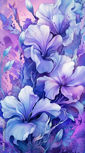 Watercolor Lavender flower illustration. Colorful painting floral background. Generative AI