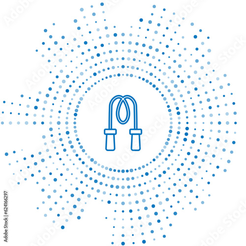 Blue line Jump rope icon isolated on white background. Skipping rope. Sport equipment. Abstract circle random dots. Vector