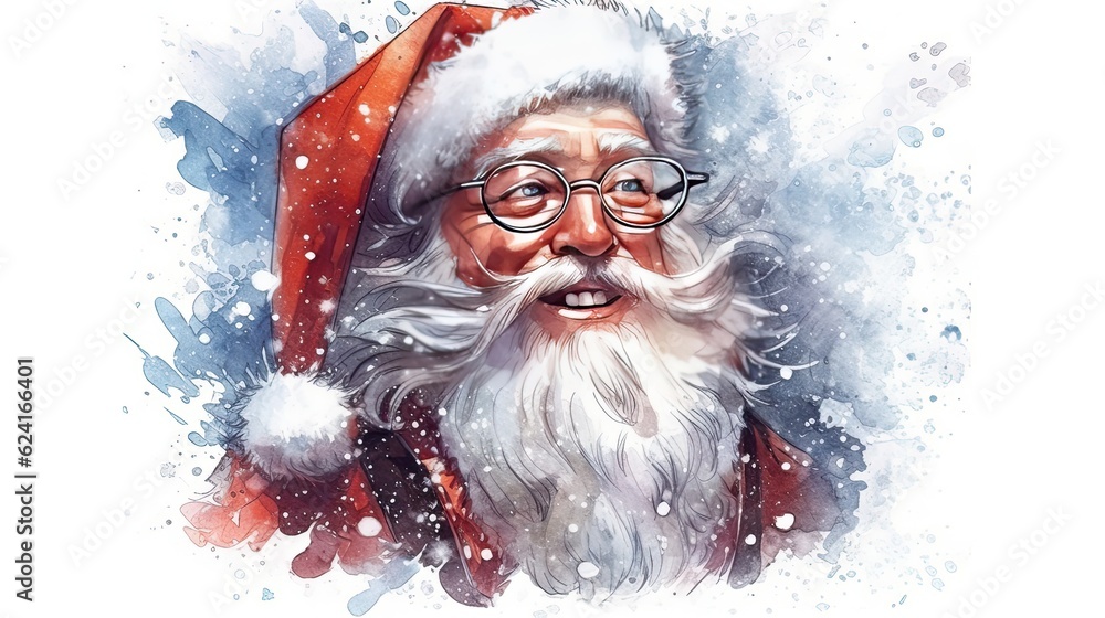 Watercolor art of Joyful Santa Claus character illustration. Christmas and New year holiday painting. Generative AI Watercolor art of Joyful Santa Claus character illustration. Christmas and New year holiday painting. Generative AI