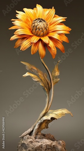 Chrysanthemum flower in sculpture style. Beautiful sculpture of flower. Generative AI