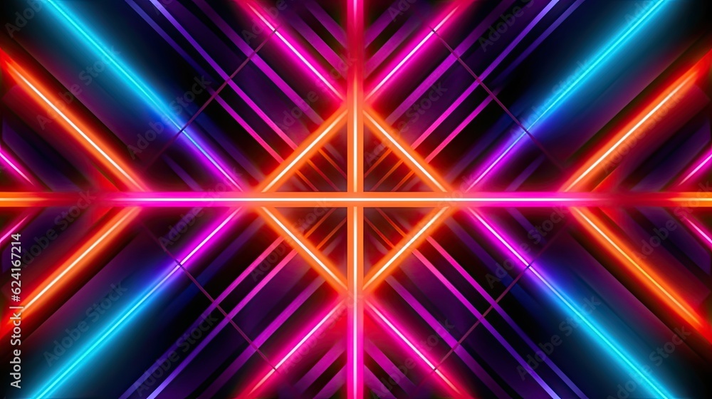 Obraz premium Retro Geometric Op Art abstract background. Futuristic neon illustration art. Generative AI