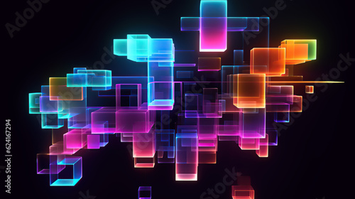 illustration. abstract space of neon cubes photo