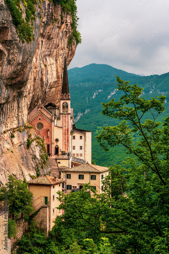 The rock church of the Madonna della Corona on Lake Garda in Italy.