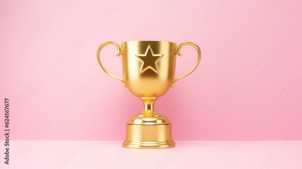Pink background with champion trophy. Illustration AI Generative. Pink background with champion trophy. Illustration AI Generative.