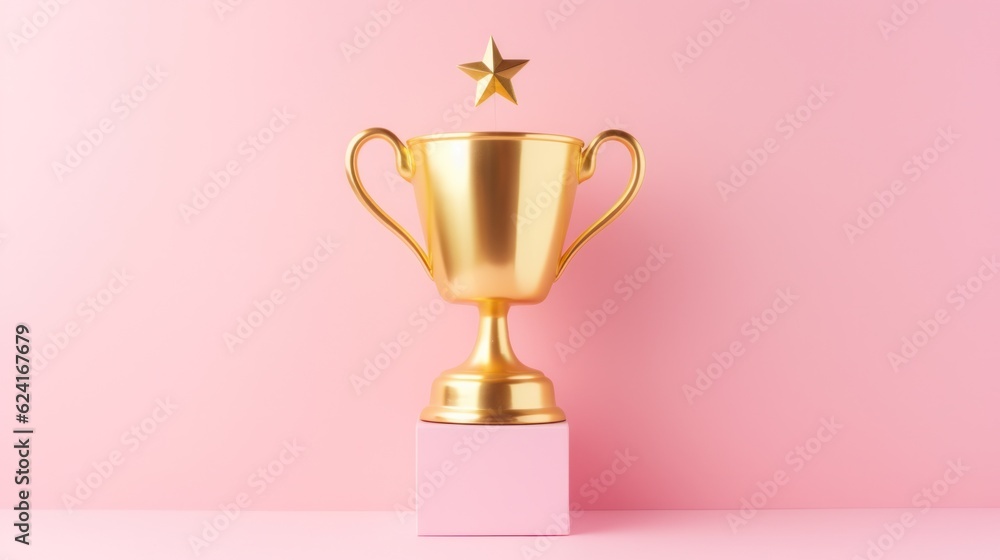 Pink background with champion trophy. Illustration AI Generative. Pink background with champion trophy. Illustration AI Generative.