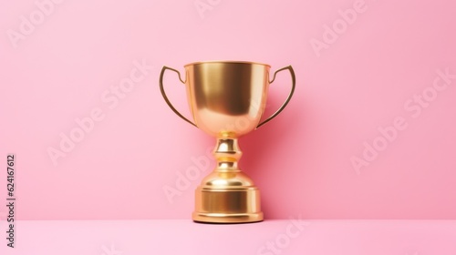 Pink background with champion trophy. Illustration AI Generative.