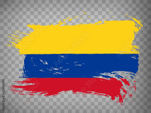 Flag Republic of Colombia  brush stroke background.  Flag of Colombia on tranparent backrgound for your web site design  app  UI.  Stock vector. EPS10.