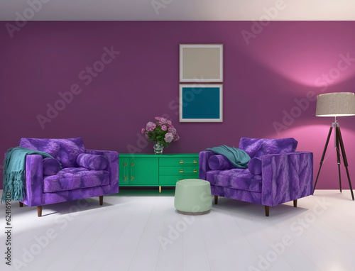 Creative living room interior 3d render  3d illustration