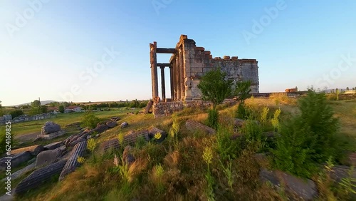 4K fpv drone footage in ruins of the ancient city aizonai kutahya turkey photo