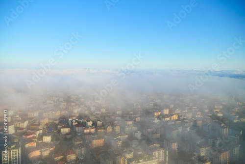 Rare early morning winter fog above the Istanbul city skyline a