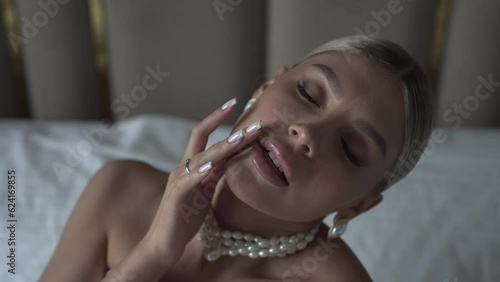 Close-up of blonde bride's face