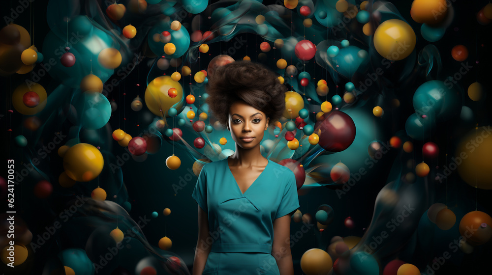 Black Nurse in Green Uniform - Embracing Biology Background Black Nurse in Green Uniform - Embracing Biology Background