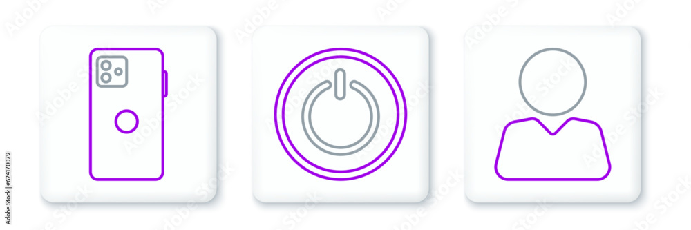Set line Add to friend, Smartphone, mobile phone and Power button icon. Vector Set line Add to friend, Smartphone, mobile phone and Power button icon. Vector