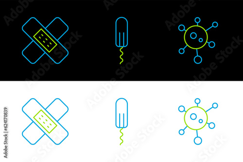 Set line Virus, Crossed bandage plaster and Sanitary tampon icon. Vector