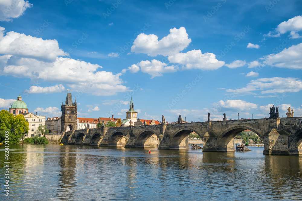 Charles Bridge at sunny day in Prague, Czech Republic.