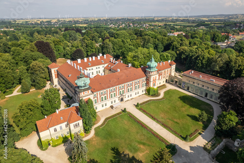 Aerial view of the Lancut Castle in Poland