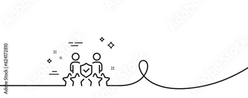Security agency line icon. Continuous one line with curl. Body guard rating sign. Private protection symbol. Security agency single outline ribbon. Loop curve pattern. Vector