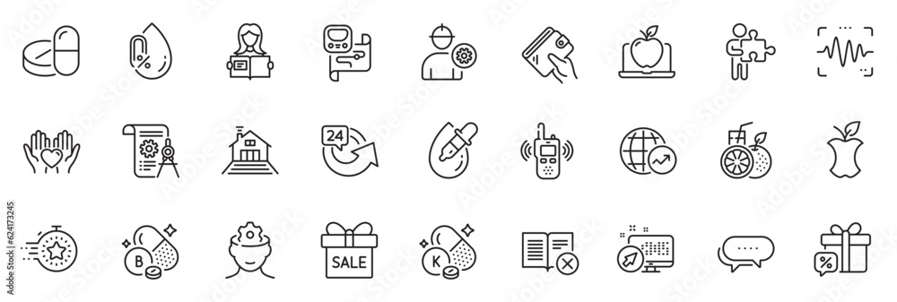 Icons pack as Voice wave, Dots message and World statistics line icons for app include Engineer, Organic waste, Sale offer outline thin icon web set. Terrace, Laptop, No alcohol pictogram. Vector Icons pack as Voice wave, Dots message and World statistics line icons for app include Engineer, Organic waste, Sale offer outline thin icon web set. Terrace, Laptop, No alcohol pictogram. Vector