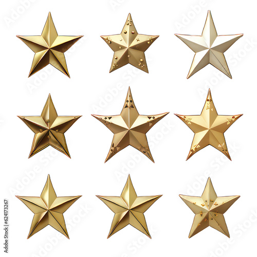 Golden stars isolated on white created with Generative AI