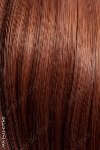 Close-up of a bunch of shiny natural brown hair . Generative AI