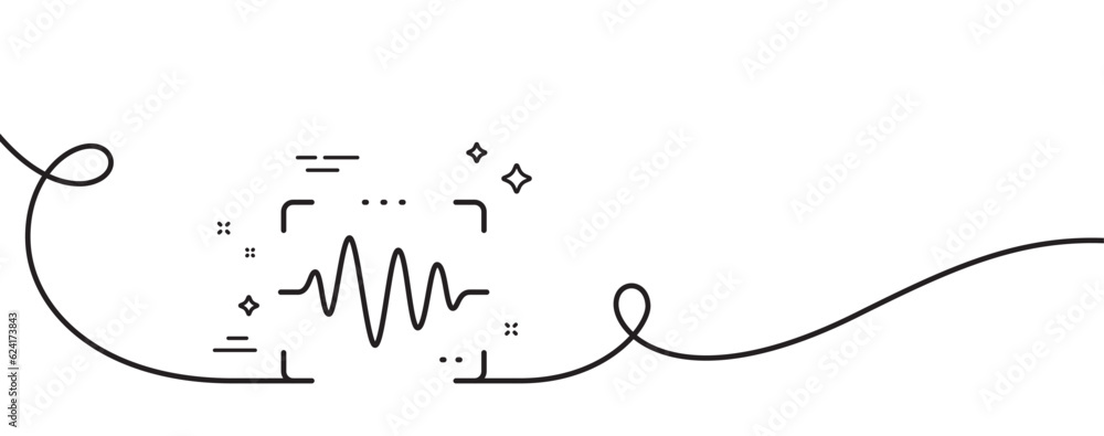 Voice wave line icon. Continuous one line with curl. Sound scan sign. Audio verification symbol. Voice wave single outline ribbon. Loop curve pattern. Vector Voice wave line icon. Continuous one line with curl. Sound scan sign. Audio verification symbol. Voice wave single outline ribbon. Loop curve pattern. Vector