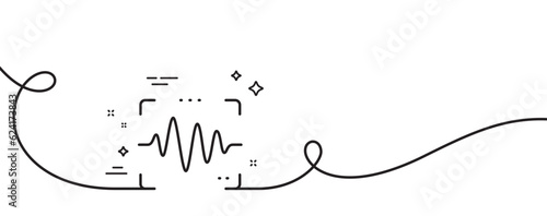 Voice wave line icon. Continuous one line with curl. Sound scan sign. Audio verification symbol. Voice wave single outline ribbon. Loop curve pattern. Vector