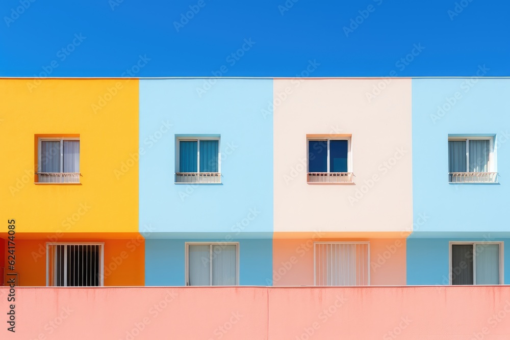 Colorful buildings minimal abstract design, AI Generated