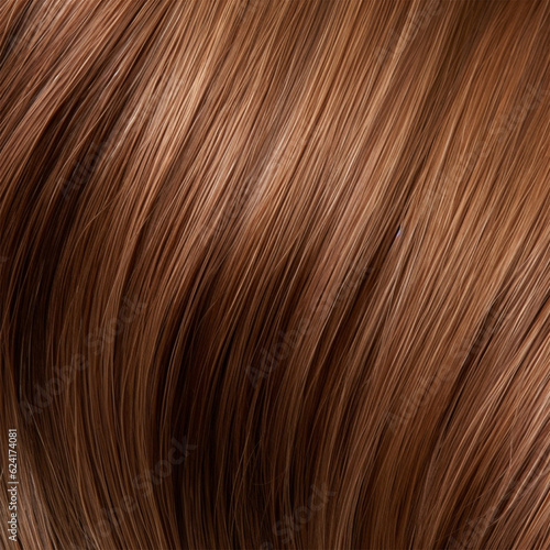Close-up of a bunch of shiny straight natural light brown hair . Generative AI