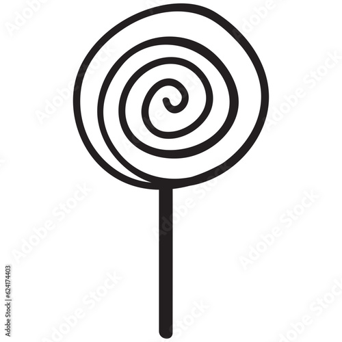 Black single round lollipo line icon. Simple tasty food flat design pictogram, clip art vector illustration for ads app logo web banner button ui ux interface elements isolated on white background photo