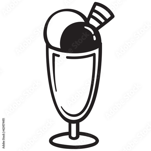 Black single sundae line icon. Simple modern cafe food flat design pictogram, clipart vector illustration for ads app logo web banner button ui ux interface elements isolated on white background