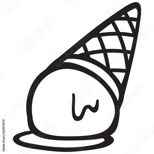 Black single melted ice cream on the floor line icon. Simple flat design pictogram, clipart vector illustration for ads app logo web banner button ui ux interface elements isolated on white background