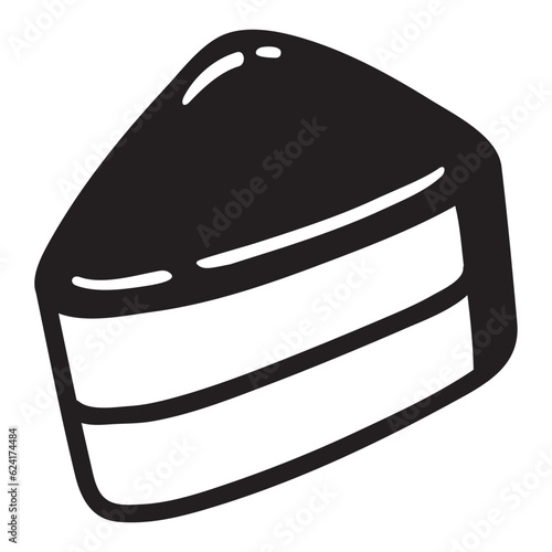 Black single cake piece line icon. Simple tasty flavour flat design pictogram, clip art vector illustration for ads app logo web banner button ui ux interface elements isolated on white background