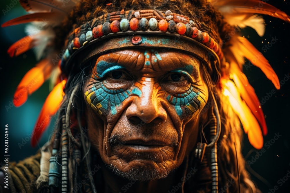 The chief of the Apache Indians is a native American man. The concept of Columbus day and the discovery of America The chief of the Apache Indians is a native American man. The concept of Columbus day and the discovery of America