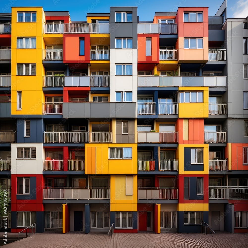 Colorful buildings minimal abstract design, AI Generated