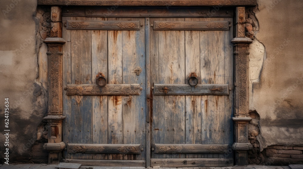 Rustic antique wooden door. Generative AI Rustic antique wooden door. Generative AI
