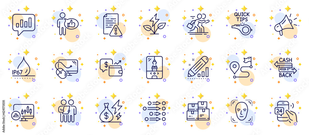 Outline set of Megaphone, 24h service and Cashback card line icons for ...
