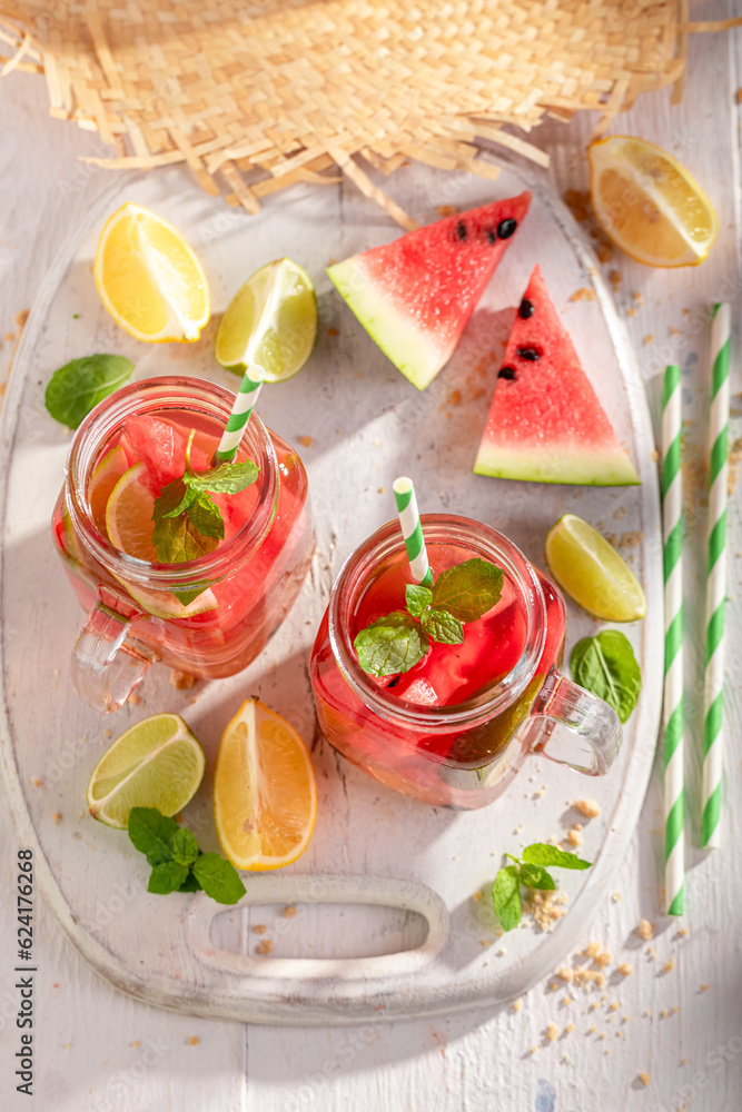 Fresh lemonade made of lime and watermelons. Fresh lemonade made of lime and watermelons.