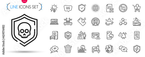 Pack of Incoming call, Search and Map line icons. Include Trash bin, Chemistry molecule, Qr code pictogram icons. Message, Attention bell, Approved signs. Metro subway, Text message. Vector
