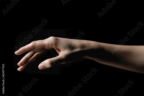 graceful hand on a black background .feelings shown by hands. copyspace. Generative AI