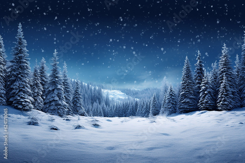 Obraz na płótnie Winter landscape with trees & snowflakes