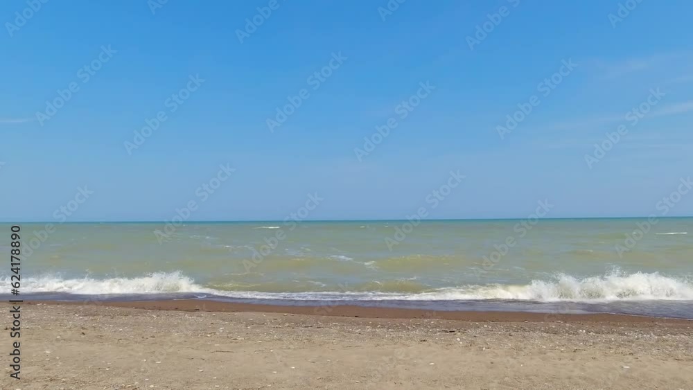Point Pelee beach at national park panoramic view in Ontario, Canada. Most southern point in mainland Canada during summer season. Point Pelee tip at windy day and heavy strong waves. Lake Erie. Point Pelee beach at national park panoramic view in Ontario, Canada. Most southern point in mainland Canada during summer season. Point Pelee tip at windy day and heavy strong waves. Lake Erie.