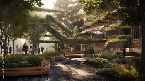 Biophilic urbanism concept, showcasing the integration of natural elements within urban environments. The necessity of creating sustainable, green spaces amidst urban development